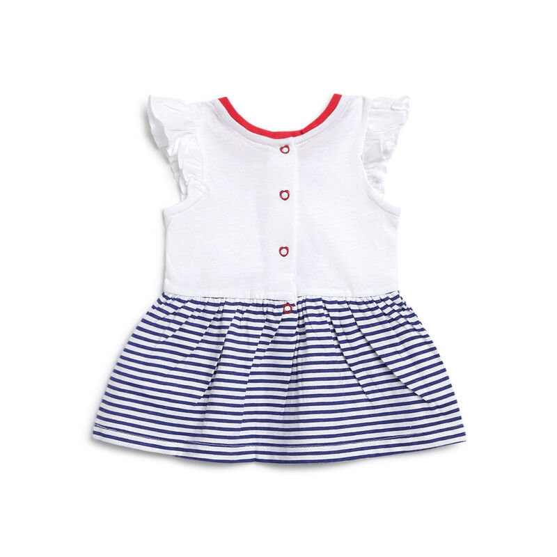 Girls White & Blue Striped Short Sleeve Dress image number 1